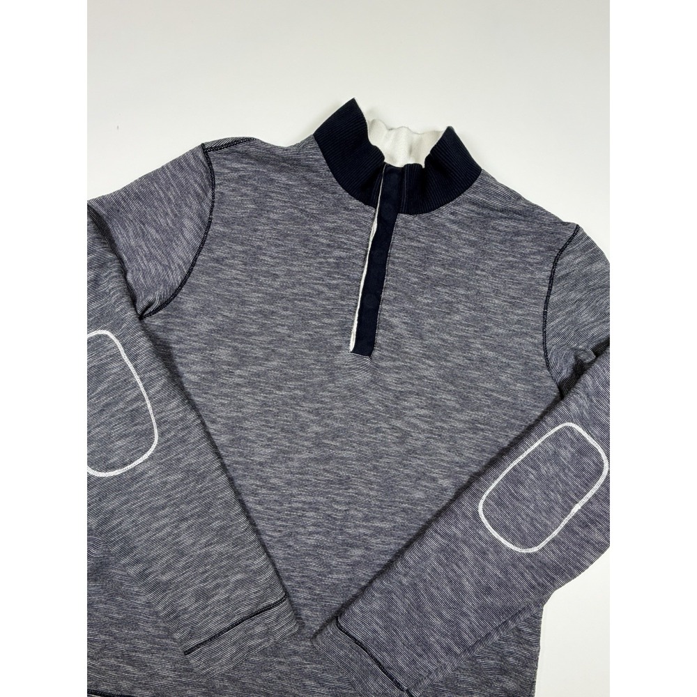 BOSS Hugo Boss Mens Large Mock Neck Quarter Snap Pullover Sweatshirt Elbow Patch